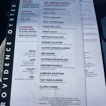 Providence Oyster Bar - Appy Hour Menu - Seafood Near Me - Providence, Rhode Island