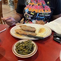 Smothered Pork Chops&  Greens - with Side Mashed Potatoes & Gravy - Side