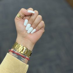 WoCavie Nails and Lash - All white polish, coffin nails on my real nails.