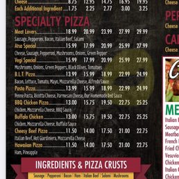 ows a menu for pizza