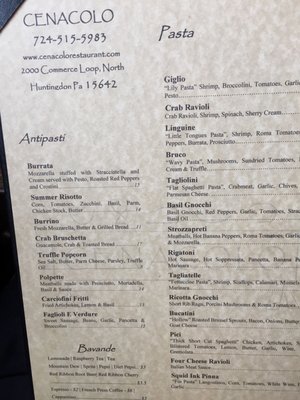 Menu photo 2 Cenacolo Restaurant North Huntingdon, PA
