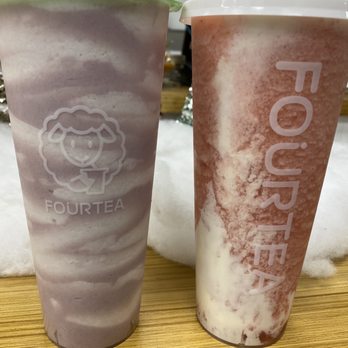 Fourtea - Fresh Taro Milk Tea (blended) and Strawberry Hurricane - Coffee & Tea Near Me - Orange, California