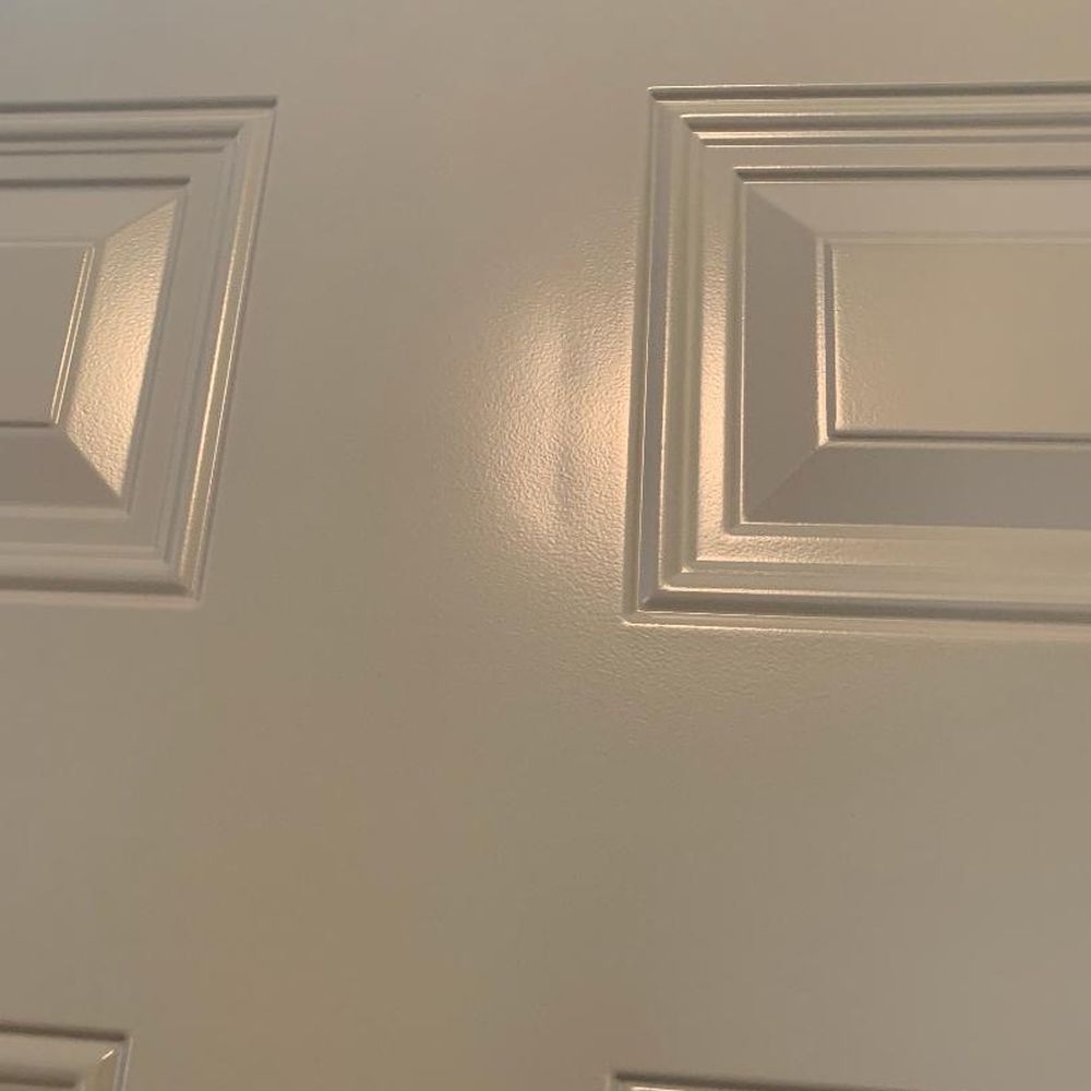 Opal Exteriors - 4" dent in steel door panel. - Windows Installation Near Me - Naperville, Illinois