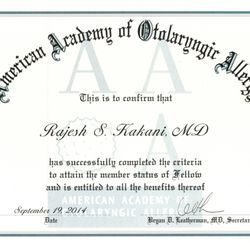 Rajesh S Kakani, MD - Fellow Am. Academy of Otolaryngic Allergy