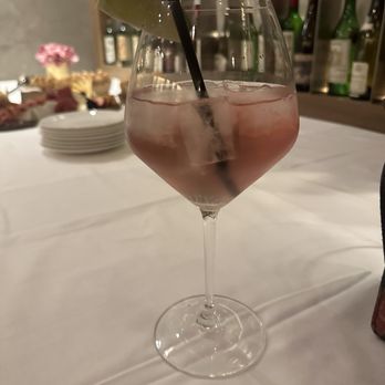 Wally's - Cranberry with seltzer water, the ration was off, tasted more like water than juice. But the glass was beautiful! - New American Near Me - Beverly Hills, California
