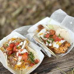 Lizzy's Lunchbox - Pulled pork on the left and fish taco on the right