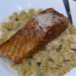 NEW - SALMON PICCATA with fusilli noodles and capers and I added olive oil NEW - SALMON PICCATA with fusilli noodles and capers and I added olive oil