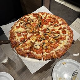 Pepperoni and mushroom pizza