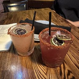 Pomegranate margarita (left) sweet and spicy margarita (right) Pomegranate margarita (left) sweet and spicy margarita (right)