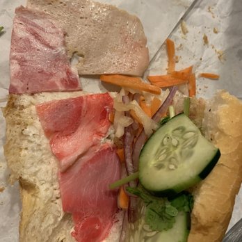 Fat Straw - Literally my sandwich. One thin ass slice of Vietnamese ham, BBQ pork and bologna. Look at my sad carrots and daikon. - Coffee & Tea Near Me - Portland, Oregon