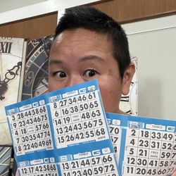 Me at my first bingo hall . Proceeds went to Samoan Christian Church which sponsored the event .