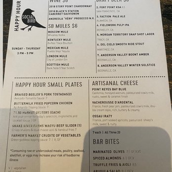 SOCIAL BIRD - Happy Hour Menu - Gastropubs Near Me - Lafayette, California