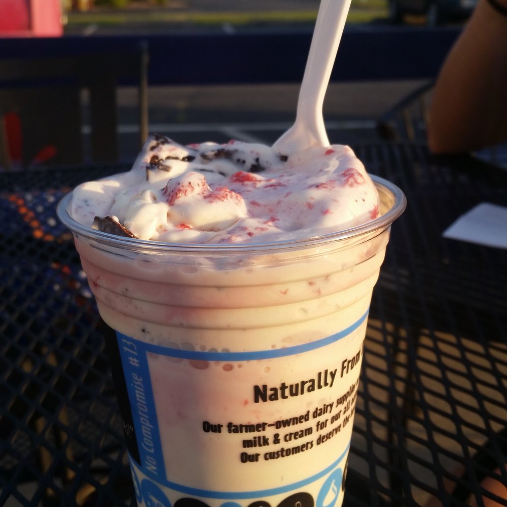 Sheridan's Frozen Custard - Large size strawberry and chocolate chip (shavings) concrete. - Ice Cream & Frozen Yogurt Near Me - Fairview Heights, Illinois Sheridan's Frozen Custard - Large size strawberry and chocolate chip (shavings) concrete. - Ice Cream & Frozen Yogurt Near Me - Fairview Heights, Illinois