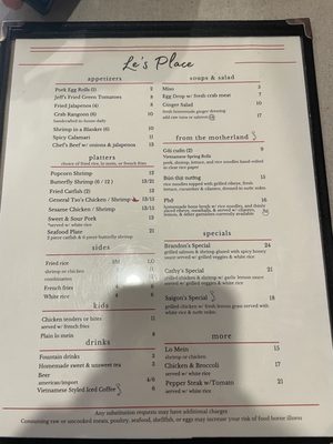 Menu photo 1 Le's Place Ocean Springs, MS Menu photo 1 Le's Place Ocean Springs, MS