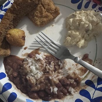 Fishbone Seafood - Cat fish - regular & cajun, beans & rice, potato salad, Hush Puppies. hush puppies delicious! - Seafood Near Me - Ontario, California Fishbone Seafood - Cat fish - regular & cajun, beans & rice, potato salad, Hush Puppies. hush puppies delicious! - Seafood Near Me - Ontario, California