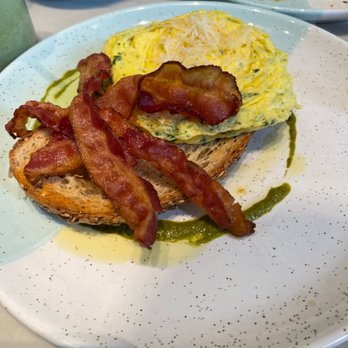 Bluestone Lane Upper West Side Café - Folded Chimichurri Eggs & Bacon Toast - Coffee & Tea Near Me - New York, New York