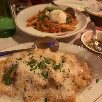 Arthur & Sons - spicy rigatoni and veggie pasta (tomato, peas, mushroom etc) - Italian Near Me - New York, New York Arthur & Sons - spicy rigatoni and veggie pasta (tomato, peas, mushroom etc) - Italian Near Me - New York, New York