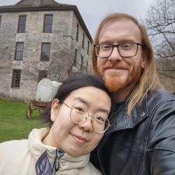 Spring Mill State Park - My wife and me in the Pioneer Village.