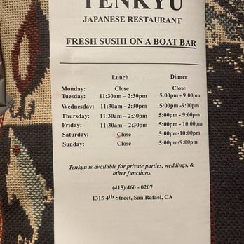 Tenkyu - menu page 1 as of 9/12/23 - Sushi Bars Near Me - San Rafael, California