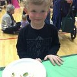 Bean Sprouts Cooking School - My little monkey with his healthy masterpiece provided by Bean Sprouts.