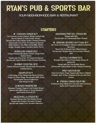 Menu photo 3 Ryan's Pub & Sports Bar Monroe Township, NJ