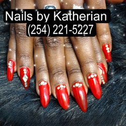 Nail Creations By Katherian - Almond shape with bling the polish color is french Raspberry