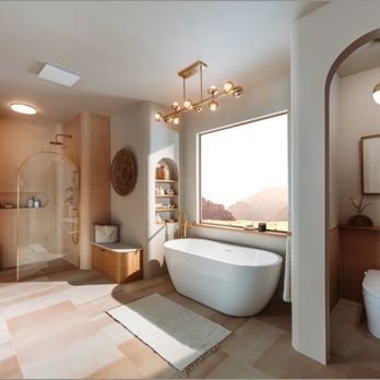 Prime Home Services - Calming tone bathroom with soft curved wall details and tile throughout along with a soaking tub. - Handyman Near Me - Oroville, California Prime Home Services - Calming tone bathroom with soft curved wall details and tile throughout along with a soaking tub. - Handyman Near Me - Oroville, California