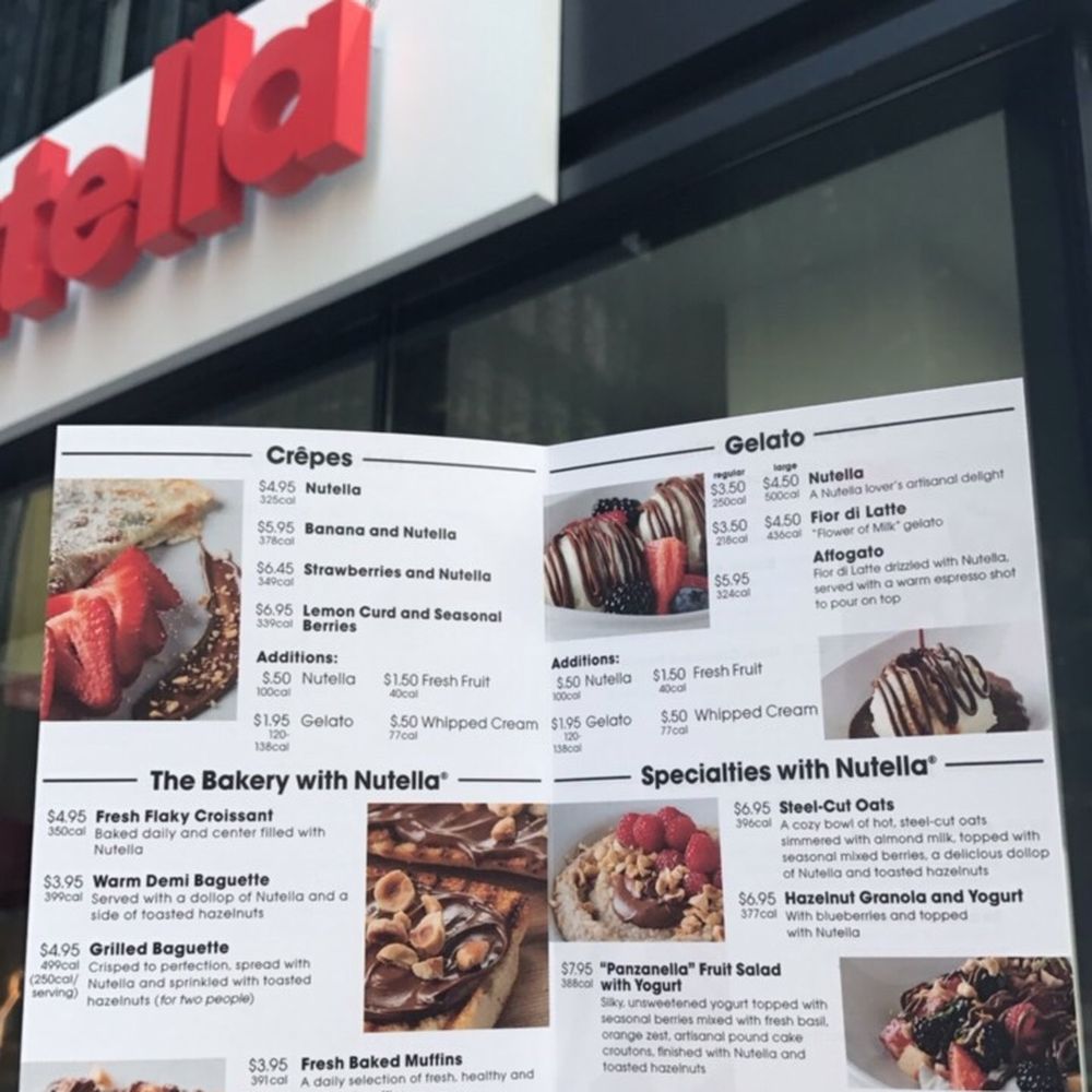 Nutella Cafe - Picture of menu while waiting in line. - Desserts Near Me - Chicago, Illinois