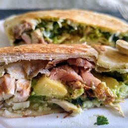 FIRST TIME TRYING THESE AND LOVED THEM!  (Poblano Chicken Stuffed Quesadilla with Avocado Salsa) CILANTRO SALSA WAS