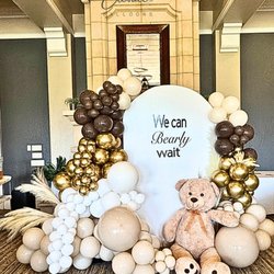Elevate Balloons - Backdrop rental with customized vinyl. Baby shower " we can bearly wait " theme