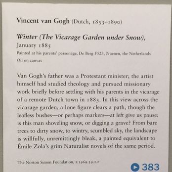 Norton Simon Museum - Vincent van Gogh (Dutch, 1853-1890) Winter (The Vicarage Garden under Snow), January 1885 - Art Museums Near Me - Pasadena, California