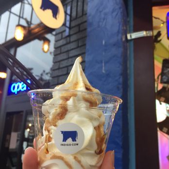 Indigo Cow - Hokkaido milk soft serve with kinako and brown sugar syrup - Ice Cream & Frozen Yogurt Near Me - Seattle, Washington Indigo Cow - Hokkaido milk soft serve with kinako and brown sugar syrup - Ice Cream & Frozen Yogurt Near Me - Seattle, Washington