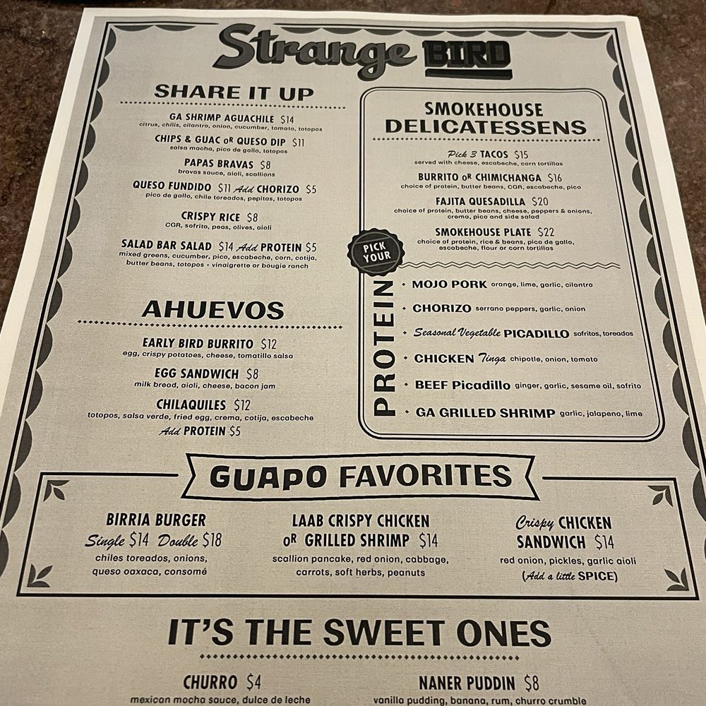 Strange Bird - Menu. Plus daily specials - Venues & Event Spaces Near Me - Savannah, Georgia Strange Bird - Menu. Plus daily specials - Venues & Event Spaces Near Me - Savannah, Georgia
