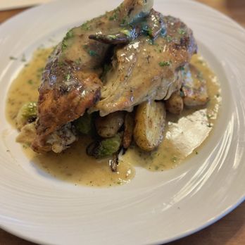 The Gryphon - Roasted Half Chicken with Brussel Sprouts and Fingerling Potatoes - New American Near Me - Burlington, Vermont