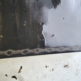 The puddle of standing water in the shelter during the storm