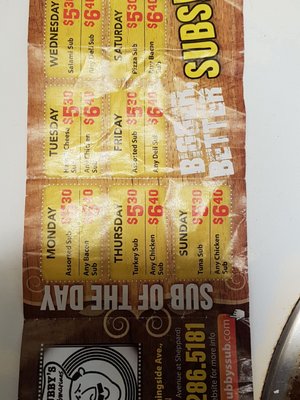 Menu photo 5 Chubby's Subs Toronto, ON