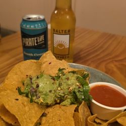 Beach Burrito Company - Guacamole and chips, and brewskies