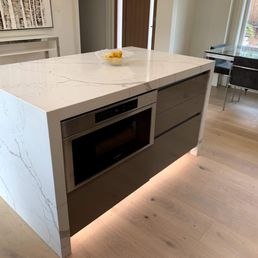 Custom waterfall island, built in microwave, undercabinet lighting Los Altos, CA Custom waterfall island, built in microwave, undercabinet lighting Los Altos, CA