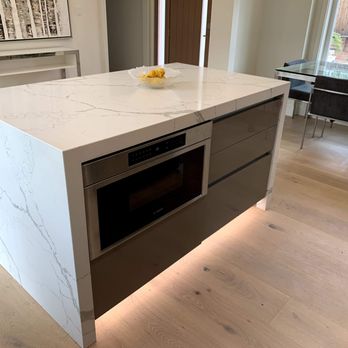 Gooder Supply - Custom waterfall island, built in microwave, undercabinet lighting Los Altos, CA - Kitchen & Bath Near Me - San Jose, California Gooder Supply - Custom waterfall island, built in microwave, undercabinet lighting Los Altos, CA - Kitchen & Bath Near Me - San Jose, California