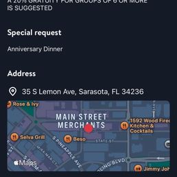 Notice request stating anniversary dinner