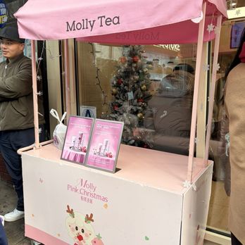 Molly Tea - Signature Pink Molly Tea Cart towards the Storefront - Bubble Tea Near Me - Flushing, New York