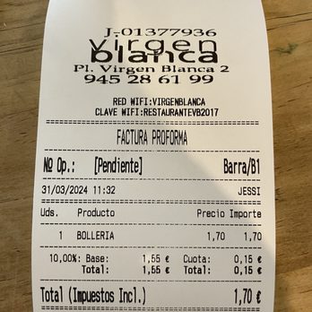 Virgen Blanca - Bill for cake. - Spanish Near Me - Vitoria, Virgin Islands Virgen Blanca - Bill for cake. - Spanish Near Me - Vitoria, Virgin Islands