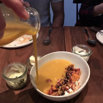 Frances - Roasted Kuri Squash Soup - Crispy Vadouvan Onions, Almonds, Urfa Chili - New American Near Me - San Francisco, California Frances - Roasted Kuri Squash Soup - Crispy Vadouvan Onions, Almonds, Urfa Chili - New American Near Me - San Francisco, California