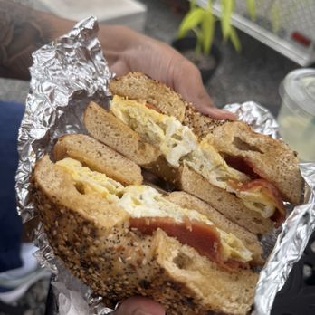 Silva's Coffee Grind - Everything bagel with egg & bacon - Food Trucks Near Me - Wesley Chapel, Florida