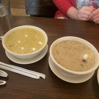 Karczma - Pickle Soup (left) and chicken noodle soup (right) - Polish Near Me - Brooklyn, New York