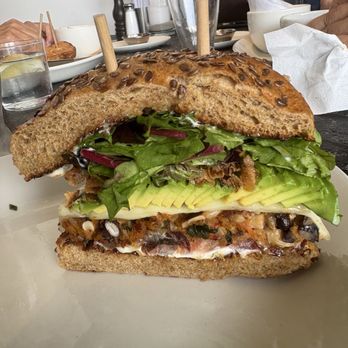 Nick's San Clemente - There is that beautiful veggie burger Housemade look at those layers. It's like a landscape. - American Near Me - San Clemente, California
