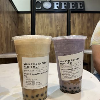 Bbear Cafe - Honey Mrs. Girloo Latte with custard & boba, Taro ube blended with boba - Bubble Tea Near Me - Las Vegas, Nevada