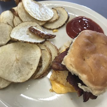 Five Points Market - Bacon, egg, and cheese biscuit with home fries. - American Near Me - Pulaski, Tennessee
