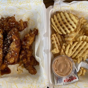 Decibel Korean Fried Chicken - Boneless wings with garlic & soy & waffle fries - Korean Near Me - Norwood, Ohio Decibel Korean Fried Chicken - Boneless wings with garlic & soy & waffle fries - Korean Near Me - Norwood, Ohio