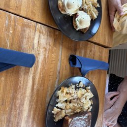 Eggs Benedict and stuffed Boston Creme French Toast
